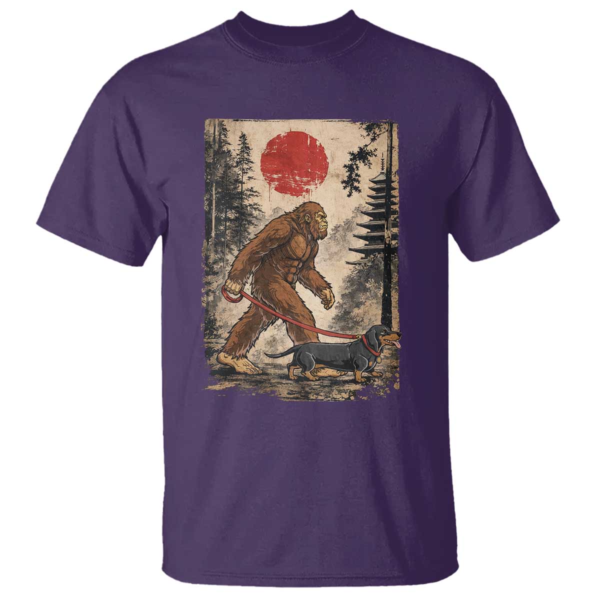 Bigfoot Dachshund Lovers T Shirt Japanese Vintage Graphic Ukiyo-e Art Sasquatch Wiener Dog Gift