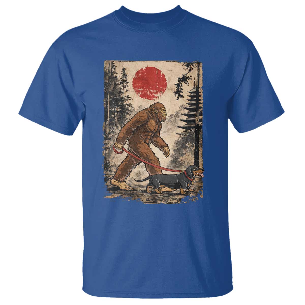 Bigfoot Dachshund Lovers T Shirt Japanese Vintage Graphic Ukiyo-e Art Sasquatch Wiener Dog Gift