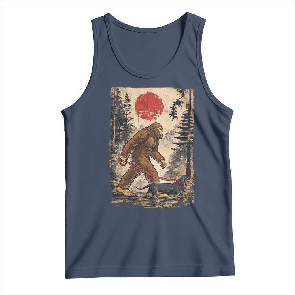 Bigfoot Dachshund Lovers Tank Top Japanese Vintage Graphic Ukiyo-e Art Sasquatch Wiener Dog Gift
