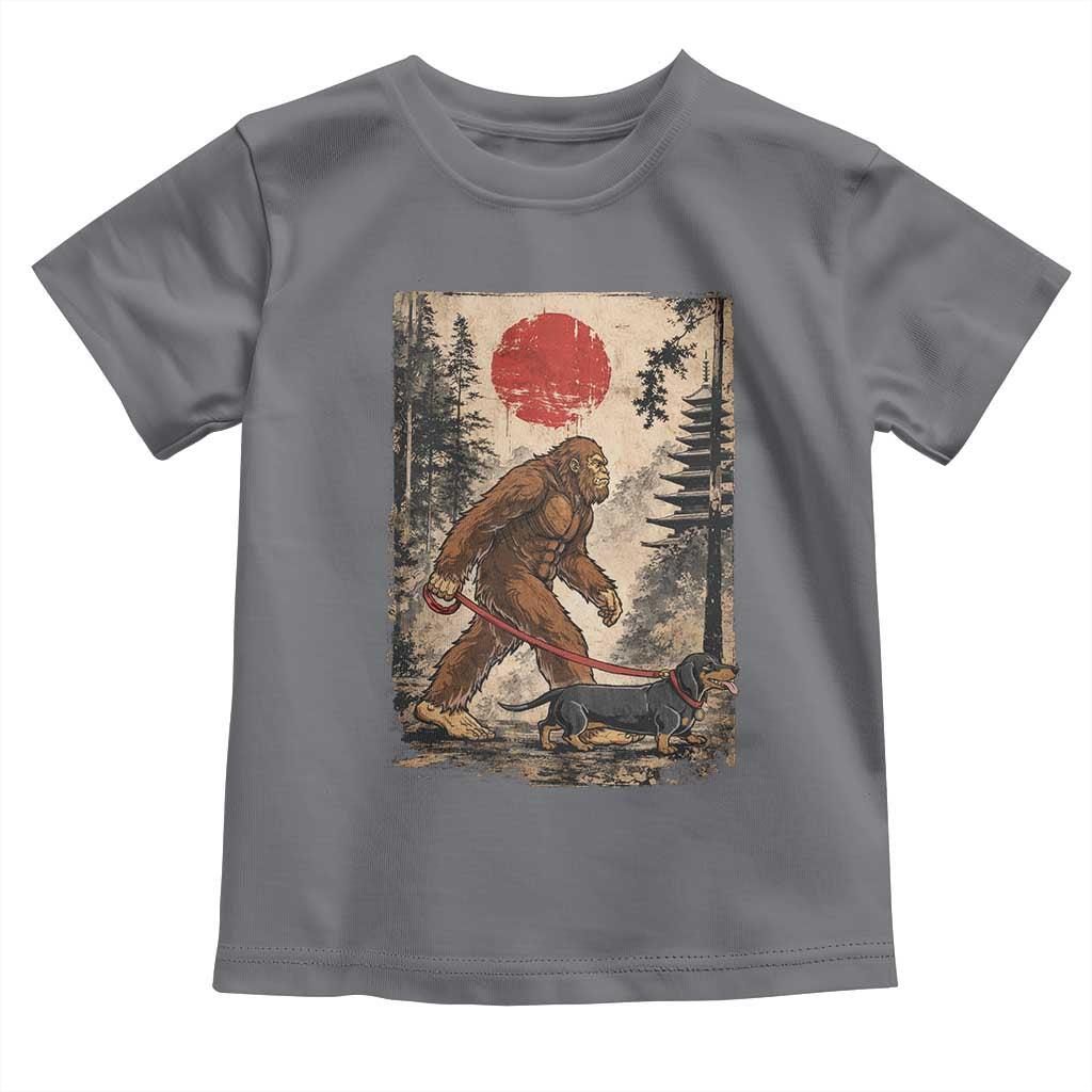 Bigfoot Dachshund Lovers Toddler T Shirt Japanese Vintage Graphic Ukiyo-e Art Sasquatch Wiener Dog Gift