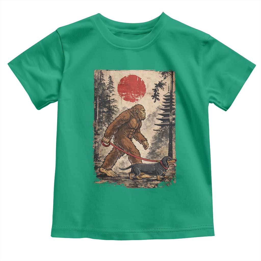 Bigfoot Dachshund Lovers Toddler T Shirt Japanese Vintage Graphic Ukiyo-e Art Sasquatch Wiener Dog Gift