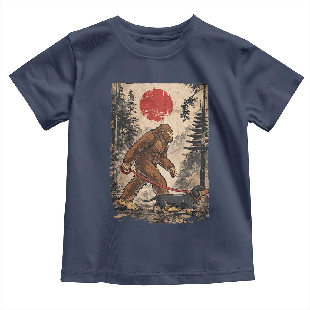 Bigfoot Dachshund Lovers Toddler T Shirt Japanese Vintage Graphic Ukiyo-e Art Sasquatch Wiener Dog Gift