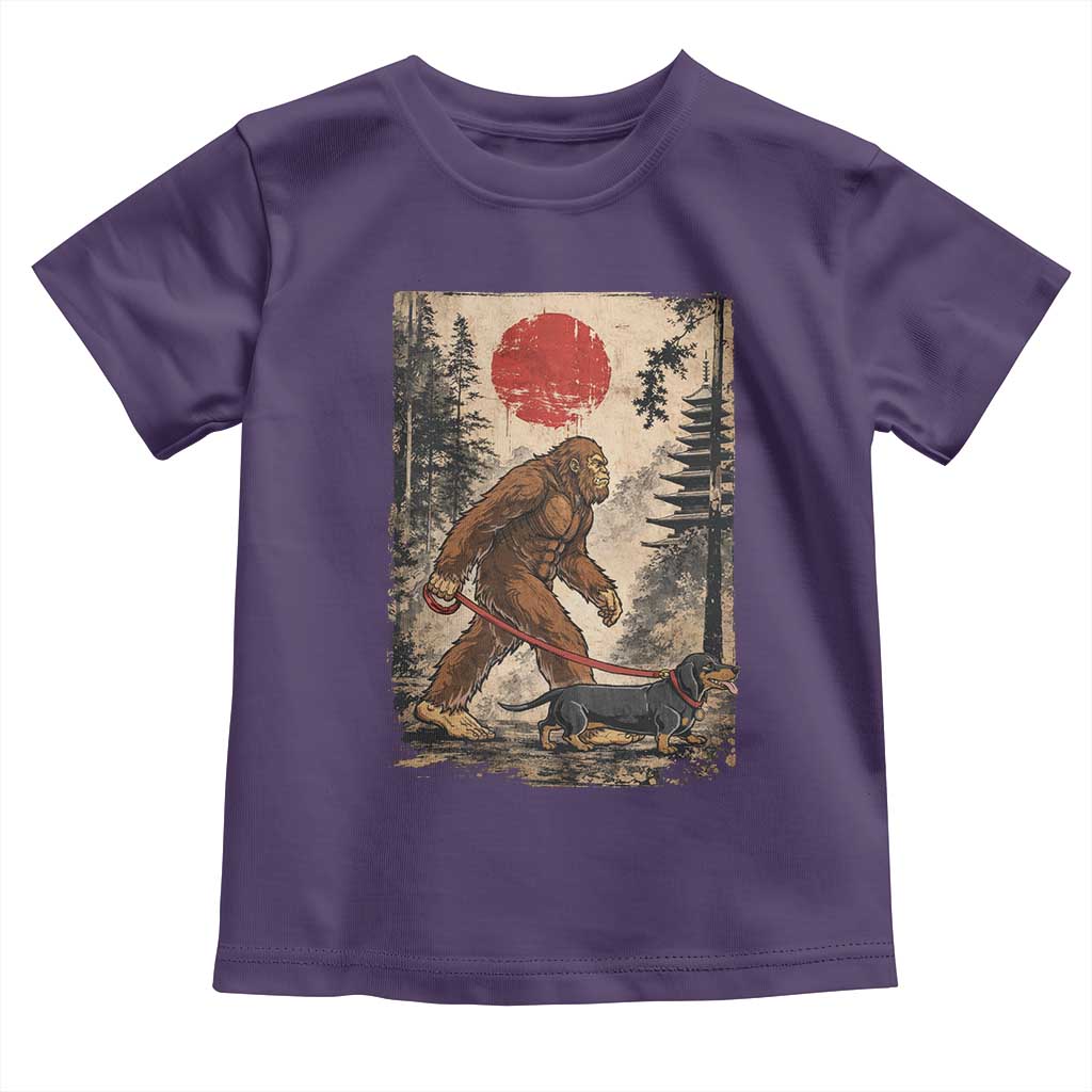 Bigfoot Dachshund Lovers Toddler T Shirt Japanese Vintage Graphic Ukiyo-e Art Sasquatch Wiener Dog Gift