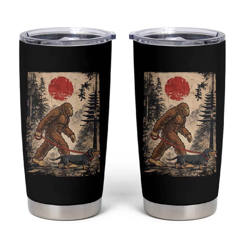 Bigfoot Dachshund Lovers Tumbler Cup Japanese Vintage Graphic Ukiyo-e Art Sasquatch Wiener Dog Gift