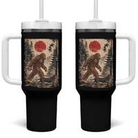 Bigfoot Dachshund Lovers Tumbler With Handle Japanese Vintage Graphic Ukiyo-e Art Sasquatch Wiener Dog Gift