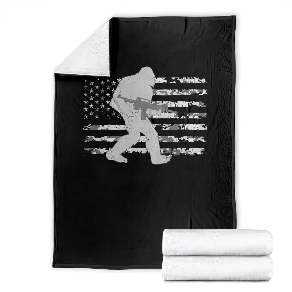 Bigfoot Gun Owner Throw Blanket Camo US American Flag Sasquatch Rifle - Wonder Print Shop
