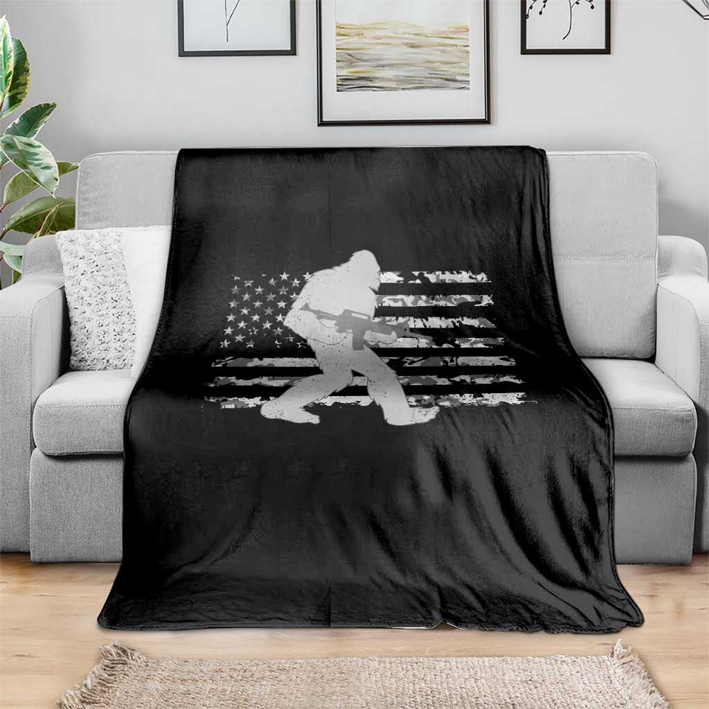 Bigfoot Gun Owner Throw Blanket Camo US American Flag Sasquatch Rifle - Wonder Print Shop