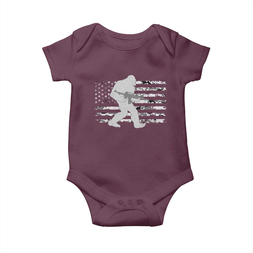 Bigfoot Gun Owner Baby Onesie Camo US American Flag Sasquatch Rifle - Wonder Print Shop