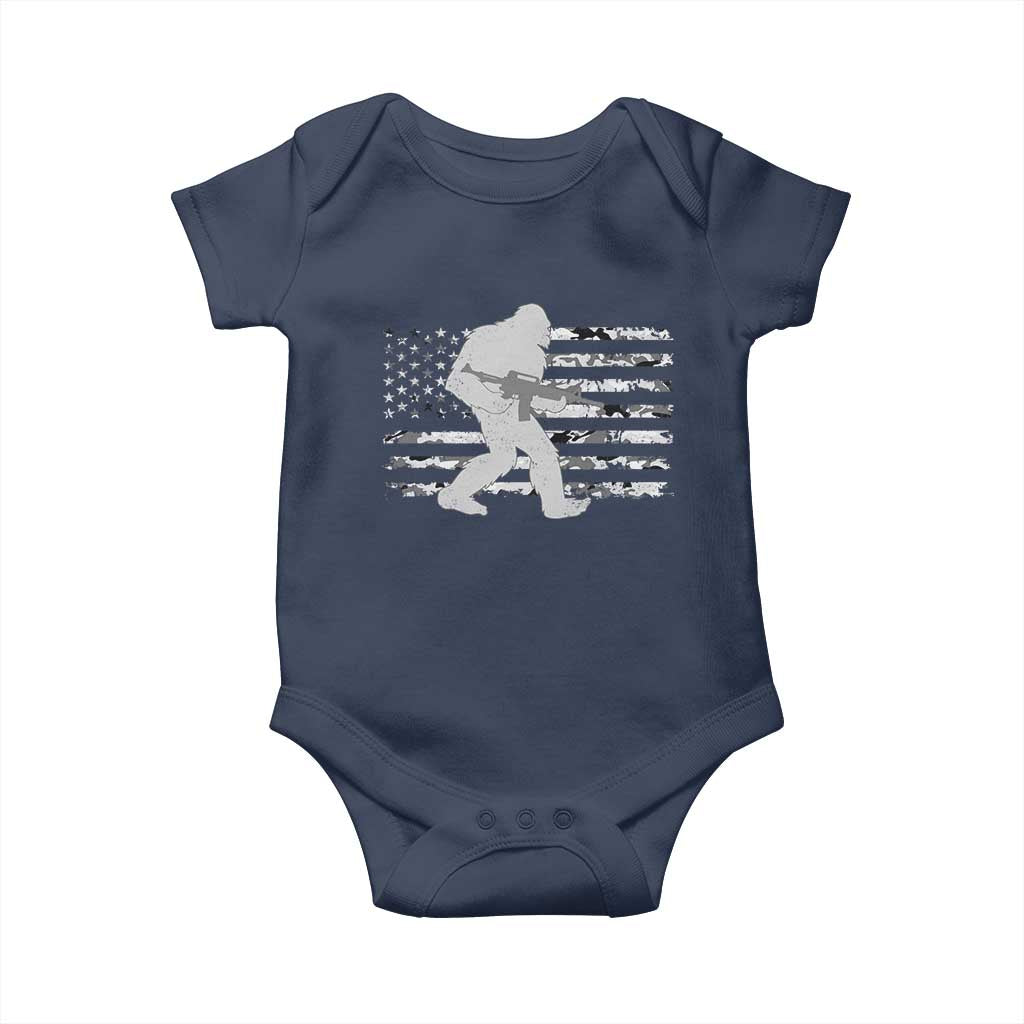Bigfoot Gun Owner Baby Onesie Camo US American Flag Sasquatch Rifle - Wonder Print Shop