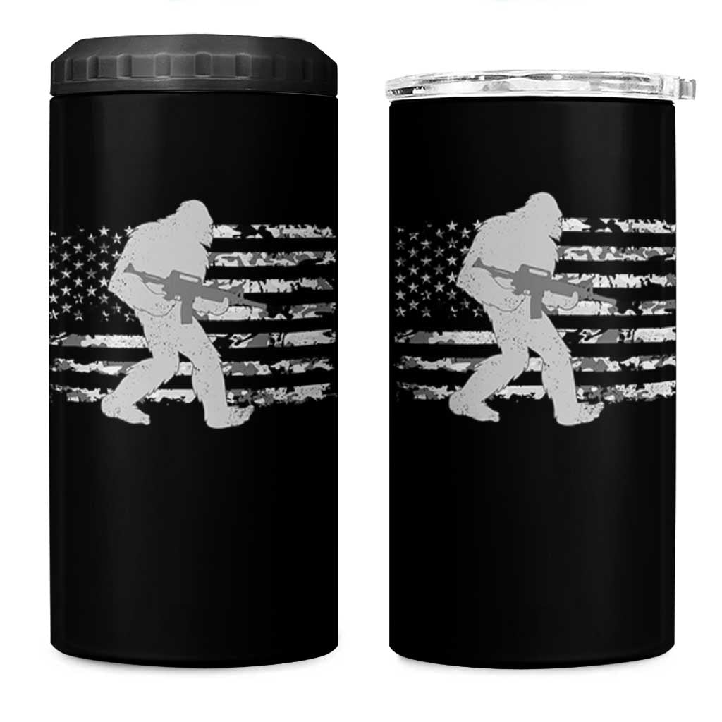 Bigfoot Gun Owner 4 in 1 Can Cooler Tumbler Camo US American Flag Sasquatch Rifle - Wonder Print Shop