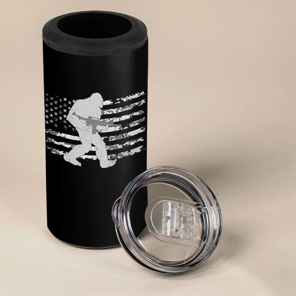 Bigfoot Gun Owner 4 in 1 Can Cooler Tumbler Camo US American Flag Sasquatch Rifle - Wonder Print Shop