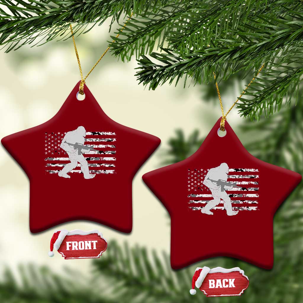 Bigfoot Gun Owner Ceramic Ornament Camo US American Flag Sasquatch Rifle - Wonder Print Shop