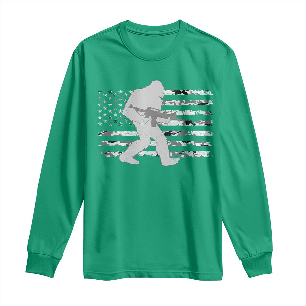 Bigfoot Gun Owner Long Sleeve Shirt Camo US American Flag Sasquatch Rifle - Wonder Print Shop