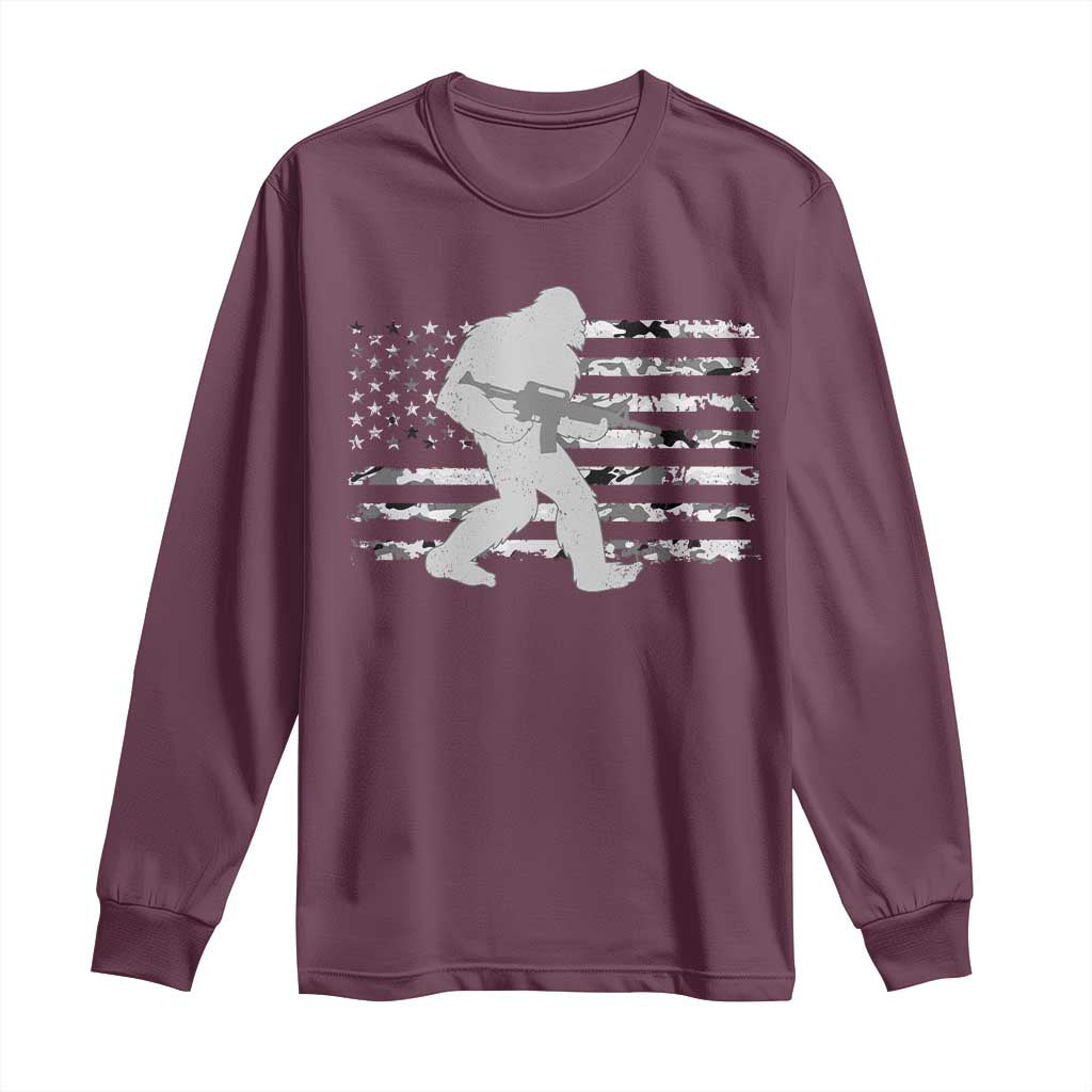 Bigfoot Gun Owner Long Sleeve Shirt Camo US American Flag Sasquatch Rifle - Wonder Print Shop