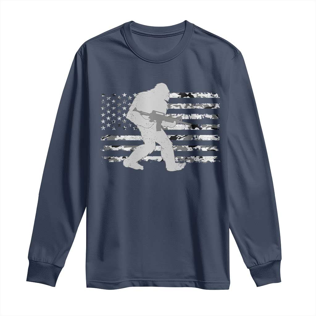 Bigfoot Gun Owner Long Sleeve Shirt Camo US American Flag Sasquatch Rifle - Wonder Print Shop