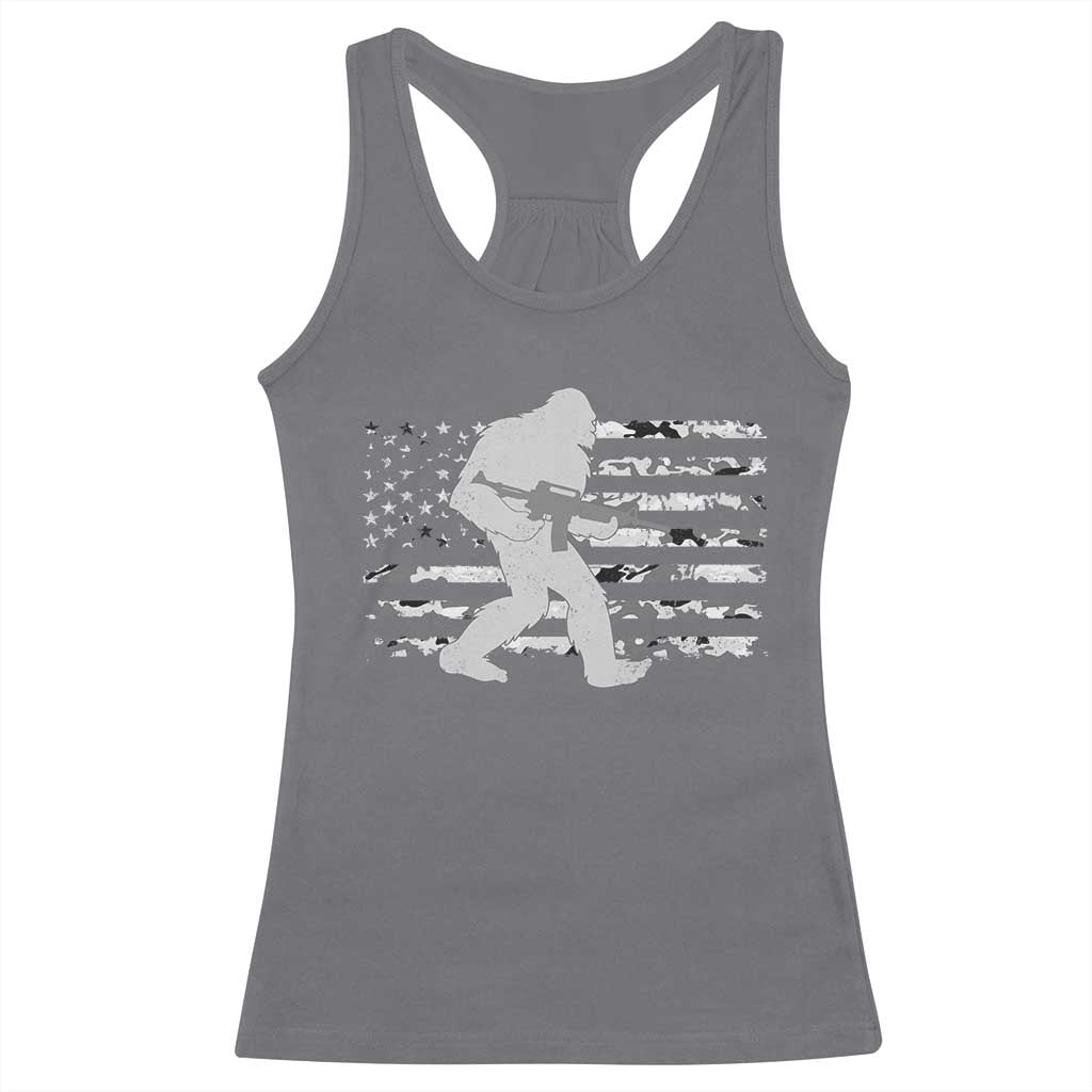 Bigfoot Gun Owner Racerback Tank Top Camo US American Flag Sasquatch Rifle - Wonder Print Shop