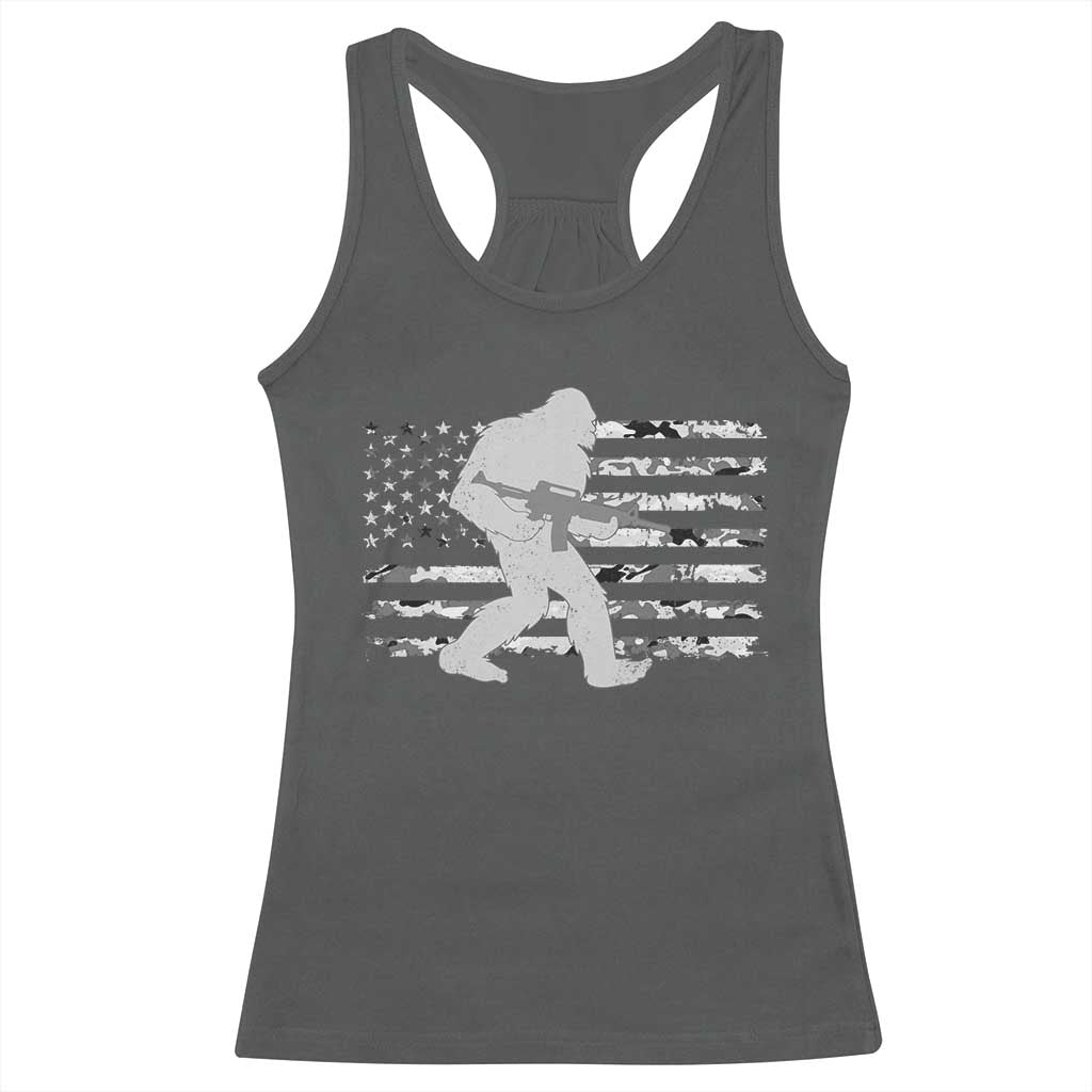 Bigfoot Gun Owner Racerback Tank Top Camo US American Flag Sasquatch Rifle - Wonder Print Shop
