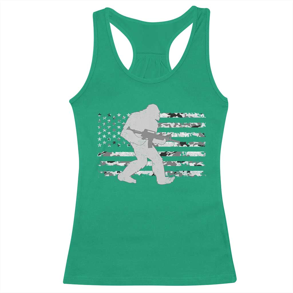 Bigfoot Gun Owner Racerback Tank Top Camo US American Flag Sasquatch Rifle - Wonder Print Shop
