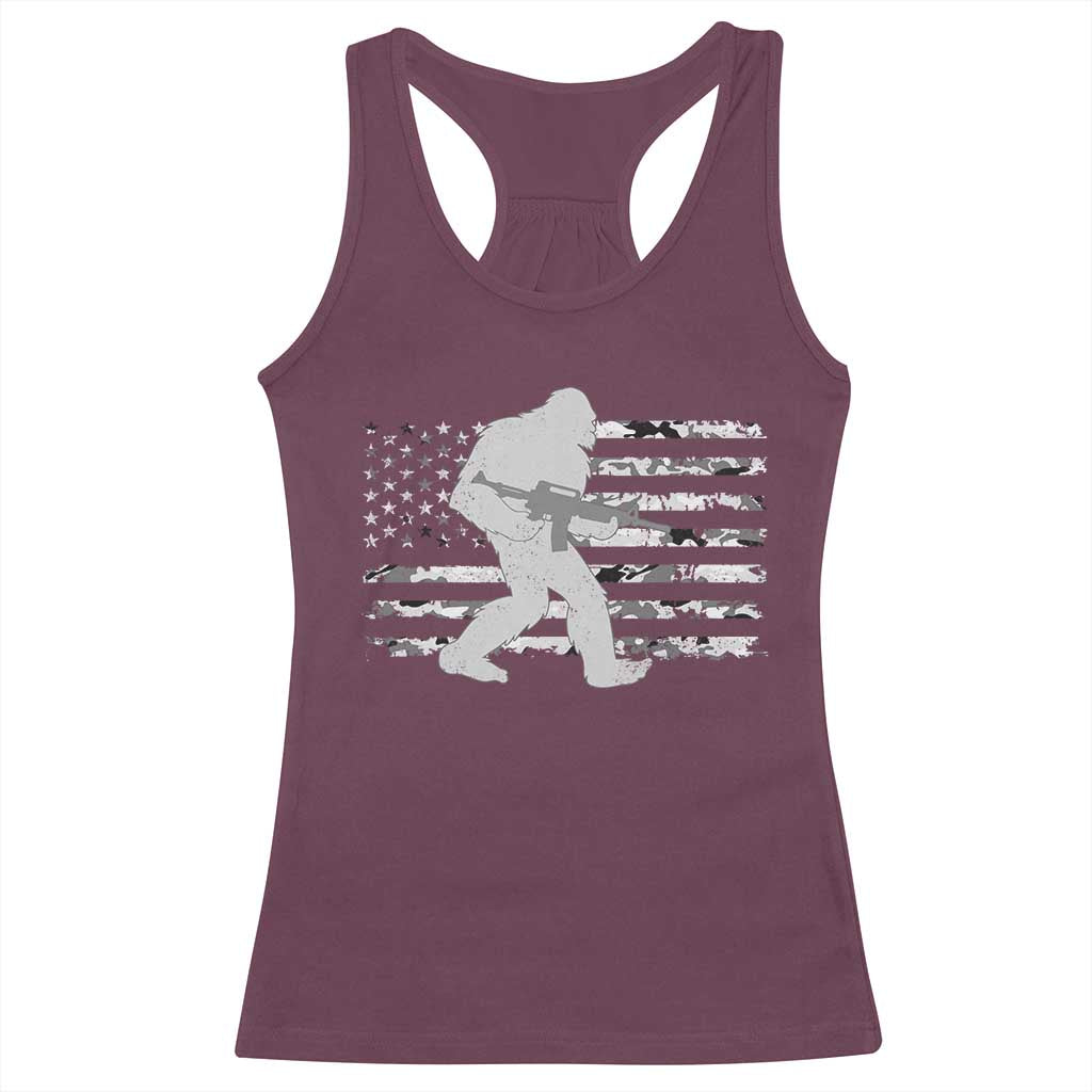 Bigfoot Gun Owner Racerback Tank Top Camo US American Flag Sasquatch Rifle - Wonder Print Shop