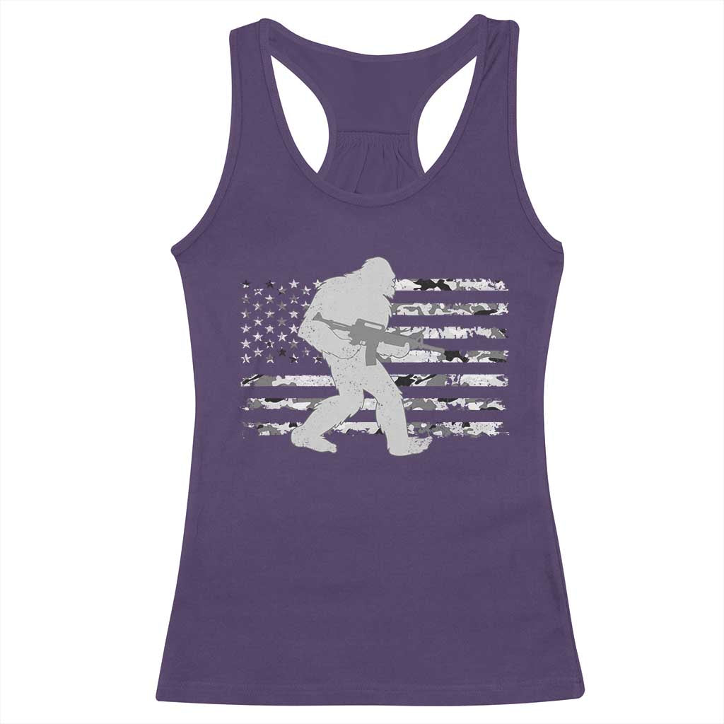 Bigfoot Gun Owner Racerback Tank Top Camo US American Flag Sasquatch Rifle - Wonder Print Shop