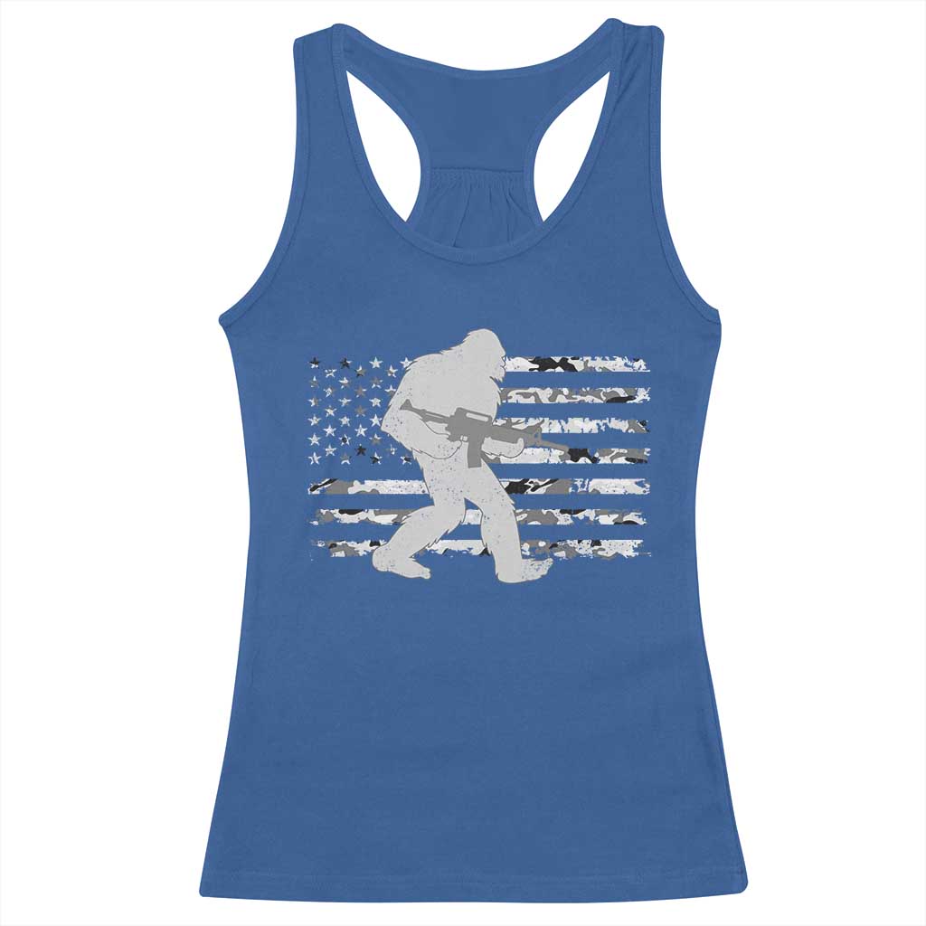 Bigfoot Gun Owner Racerback Tank Top Camo US American Flag Sasquatch Rifle - Wonder Print Shop
