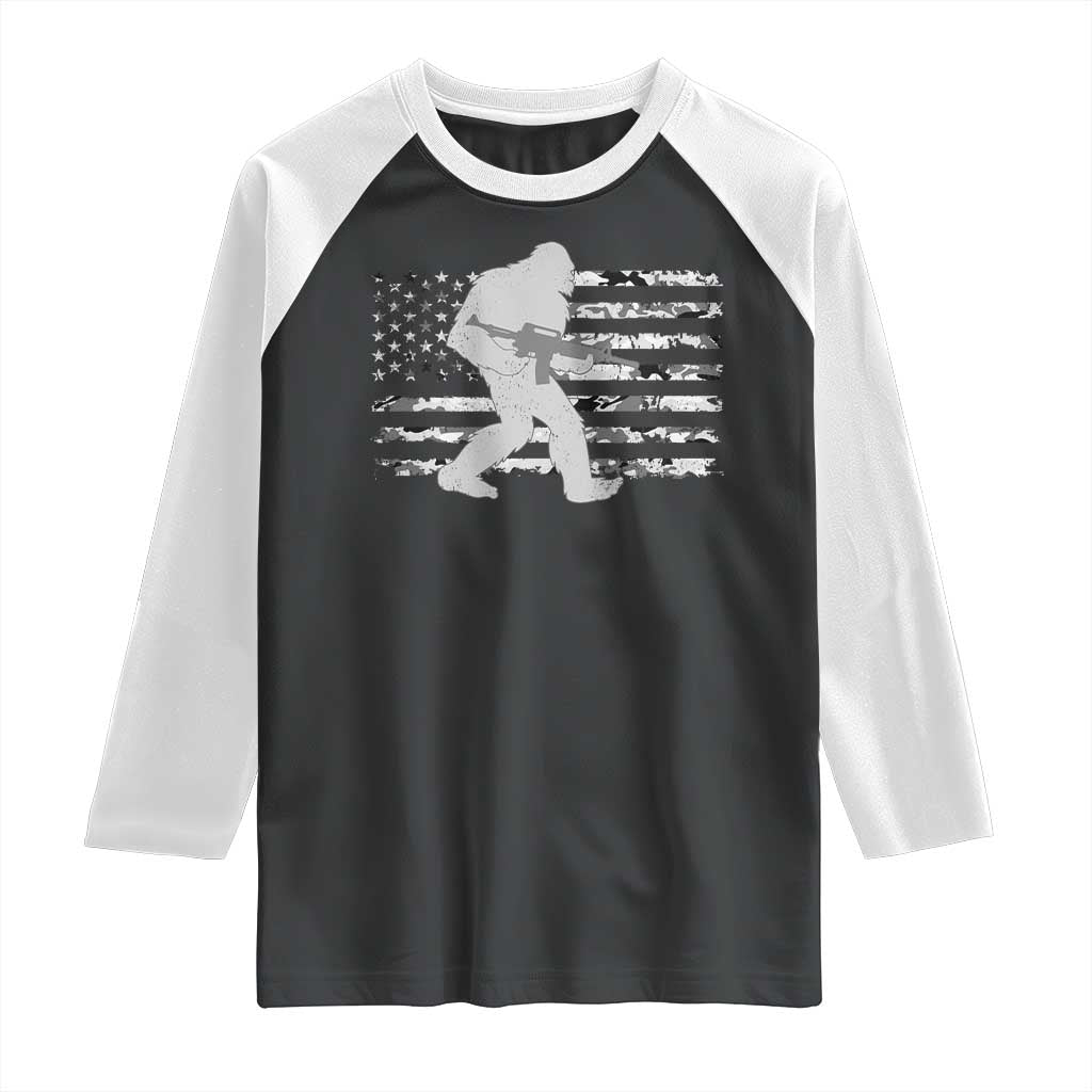 Bigfoot Gun Owner Raglan Shirt Camo US American Flag Sasquatch Rifle - Wonder Print Shop