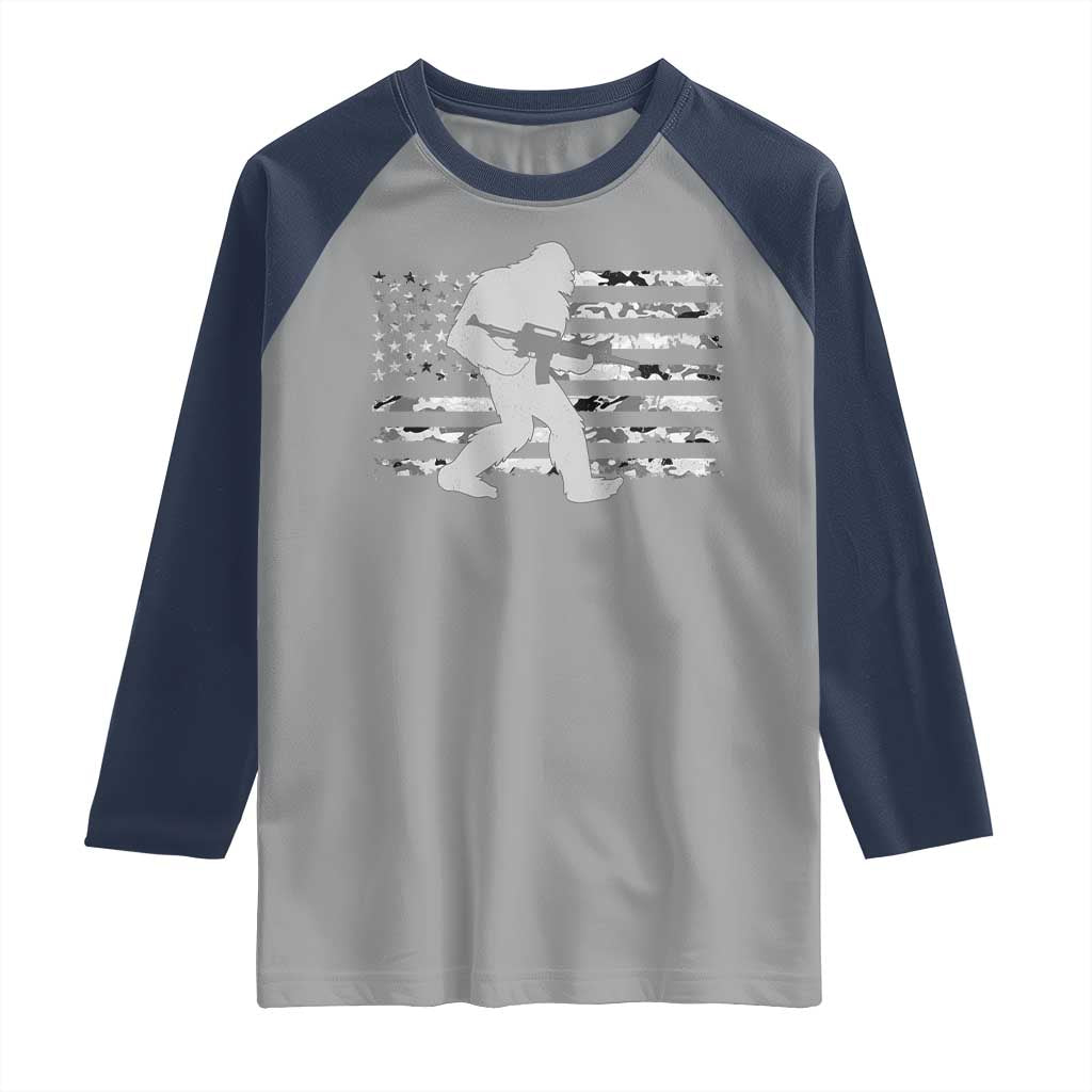 Bigfoot Gun Owner Raglan Shirt Camo US American Flag Sasquatch Rifle - Wonder Print Shop
