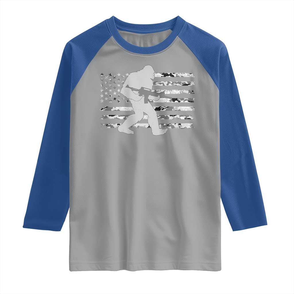 Bigfoot Gun Owner Raglan Shirt Camo US American Flag Sasquatch Rifle - Wonder Print Shop