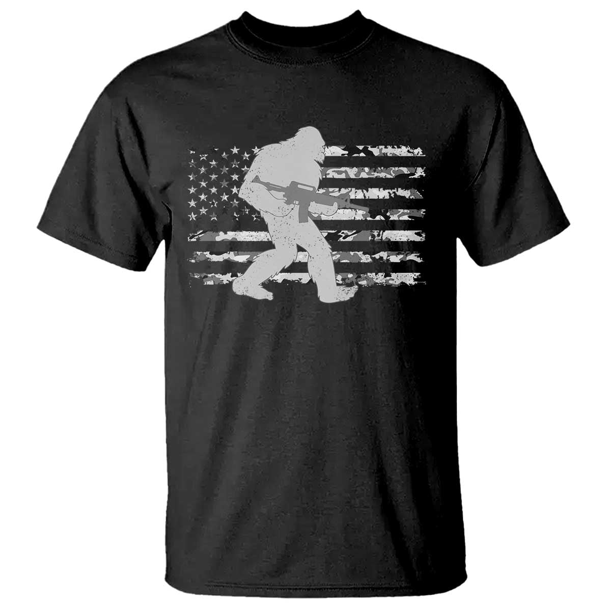 Bigfoot Gun Owner T Shirt Camo US American Flag Sasquatch Rifle - Wonder Print Shop