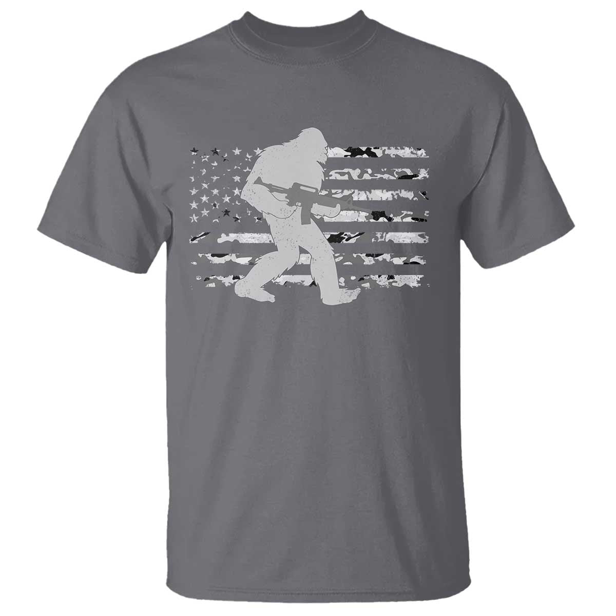 Bigfoot Gun Owner T Shirt Camo US American Flag Sasquatch Rifle - Wonder Print Shop