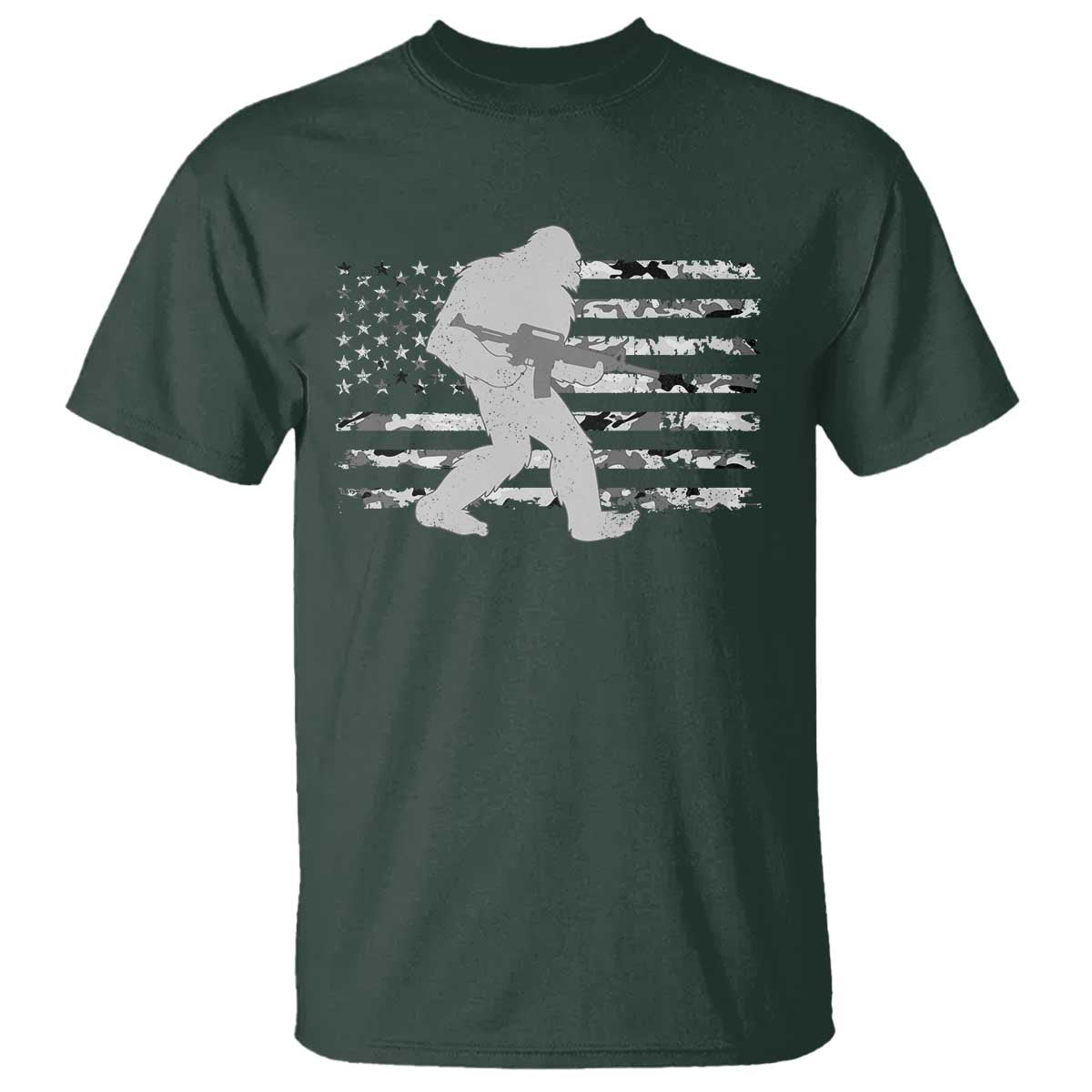 Bigfoot Gun Owner T Shirt Camo US American Flag Sasquatch Rifle - Wonder Print Shop