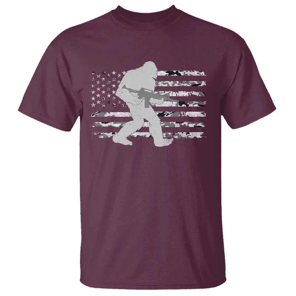 Bigfoot Gun Owner T Shirt Camo US American Flag Sasquatch Rifle - Wonder Print Shop