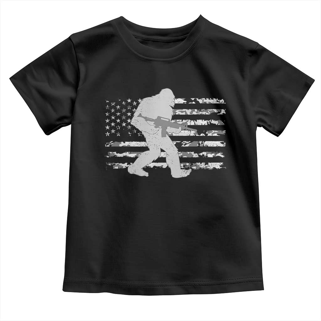 Bigfoot Gun Owner Toddler T Shirt Camo US American Flag Sasquatch Rifle - Wonder Print Shop