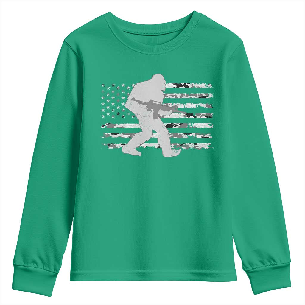 Bigfoot Gun Owner Youth Sweatshirt Camo US American Flag Sasquatch Rifle - Wonder Print Shop