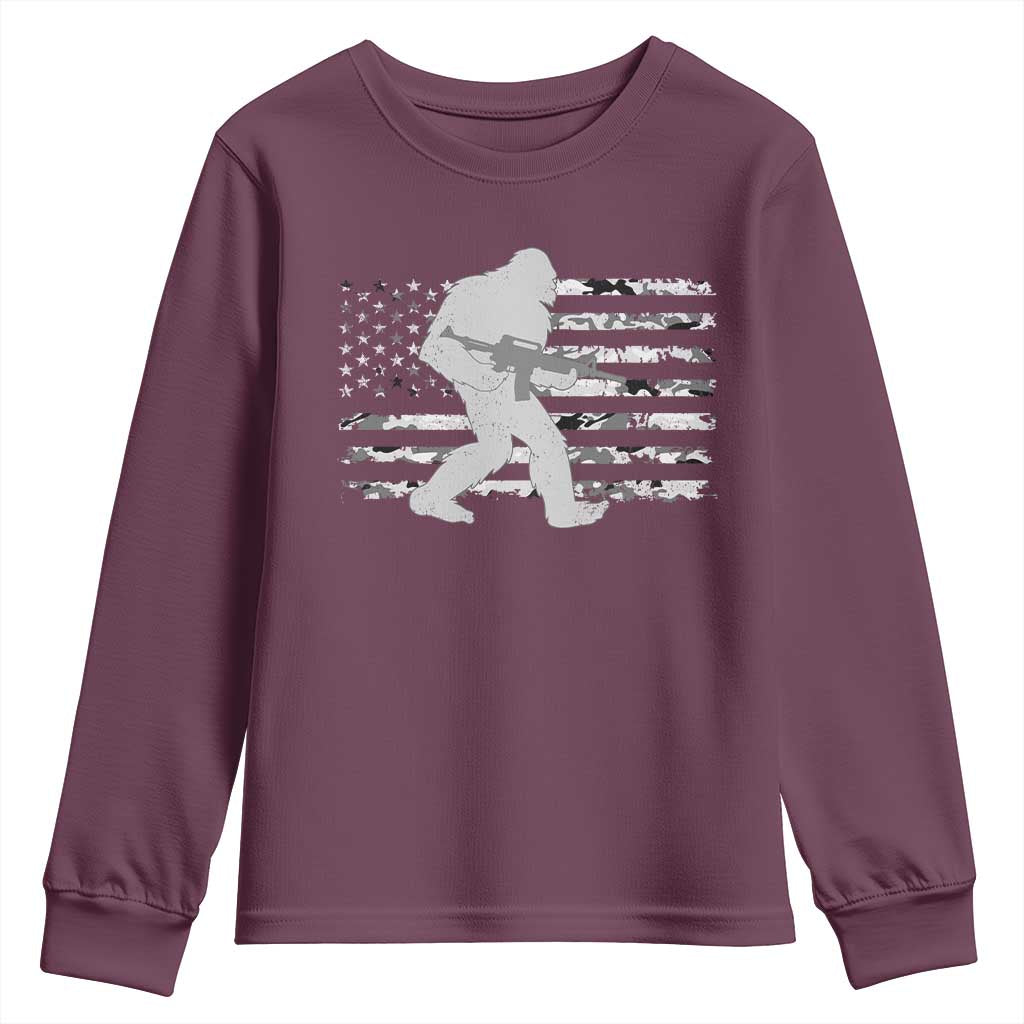 Bigfoot Gun Owner Youth Sweatshirt Camo US American Flag Sasquatch Rifle - Wonder Print Shop