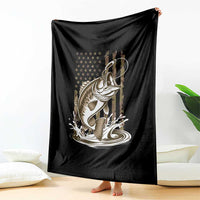 Fishing Camo Throw Blanket Bass Fish American Flag Boy Men Fisherman Gift