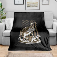 Fishing Camo Throw Blanket Bass Fish American Flag Boy Men Fisherman Gift