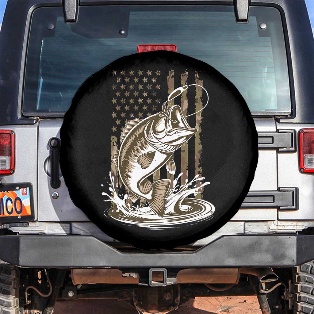 Fishing Camo Spare Tire Cover Bass Fish American Flag Boy Men Fisherman Gift