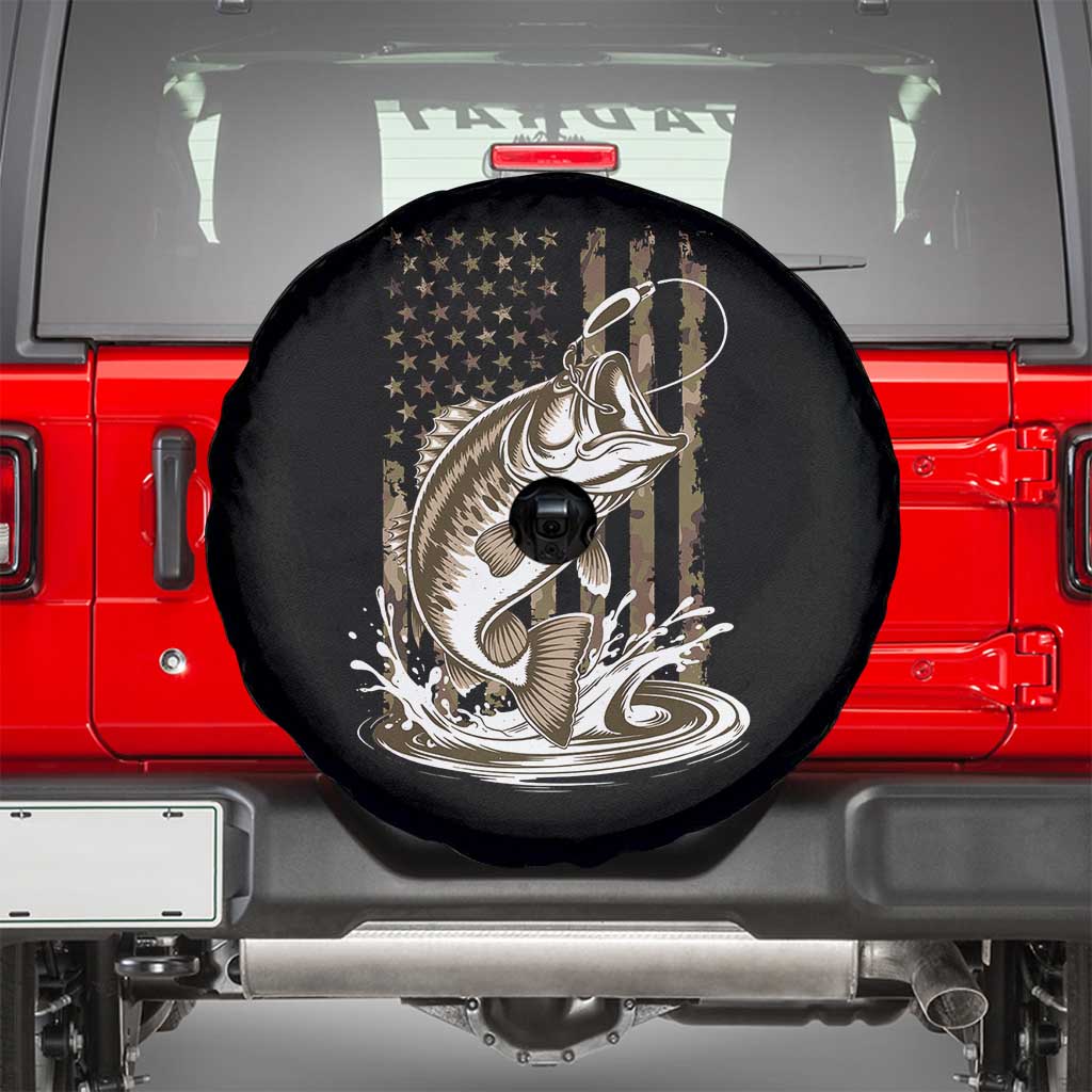 Fishing Camo Spare Tire Cover Bass Fish American Flag Boy Men Fisherman Gift