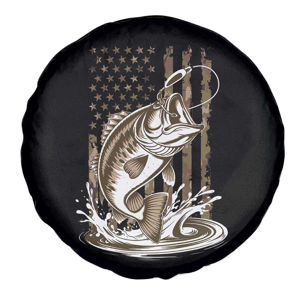 Fishing Camo Spare Tire Cover Bass Fish American Flag Boy Men Fisherman Gift
