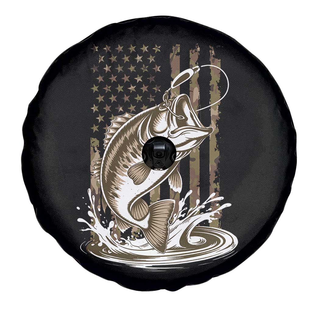 Fishing Camo Spare Tire Cover Bass Fish American Flag Boy Men Fisherman Gift