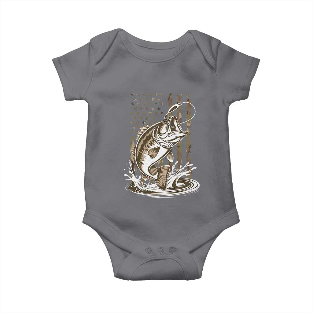 Fishing Camo Baby Onesie Bass Fish American Flag Boy Men Fisherman Gift