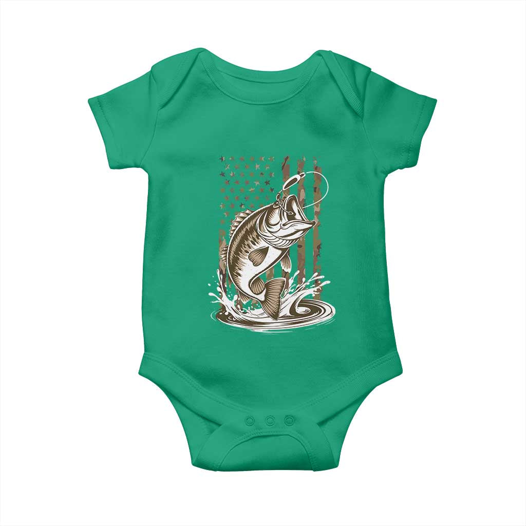 Fishing Camo Baby Onesie Bass Fish American Flag Boy Men Fisherman Gift