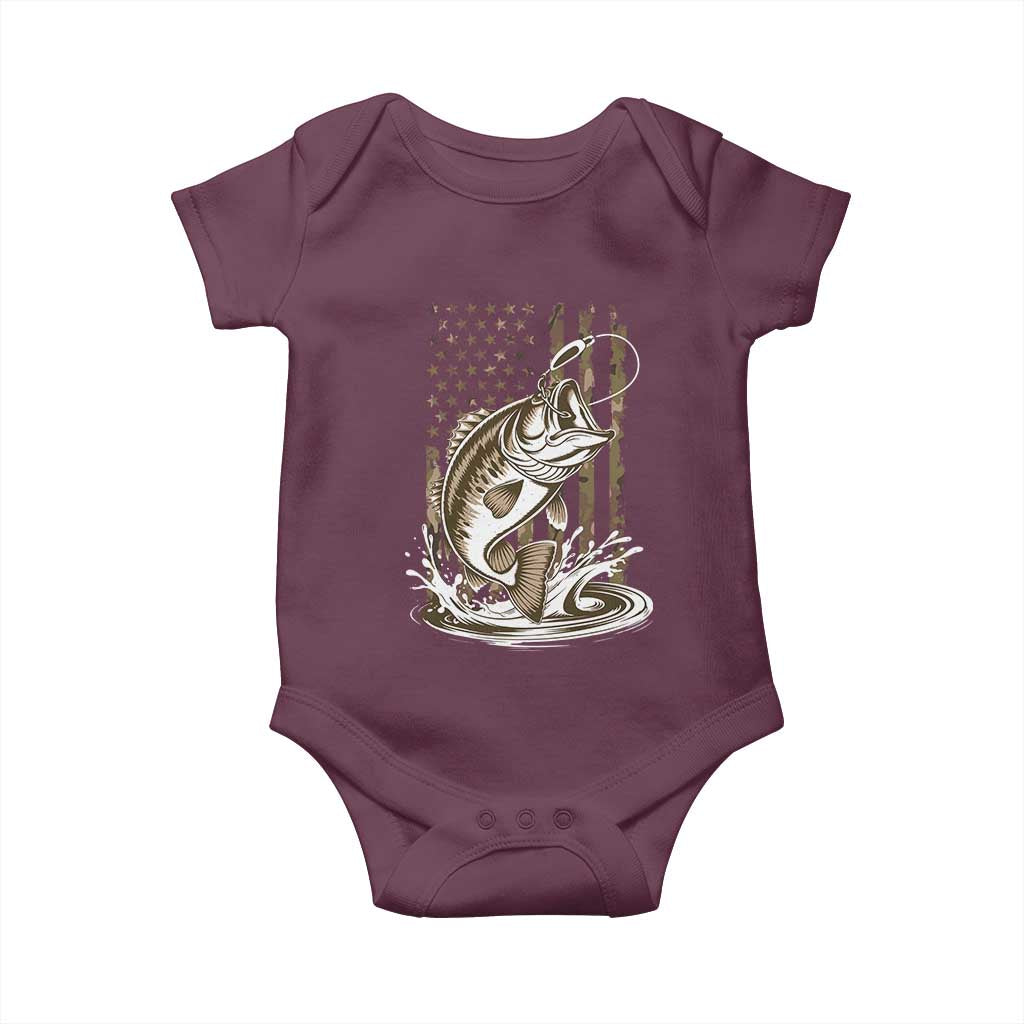 Fishing Camo Baby Onesie Bass Fish American Flag Boy Men Fisherman Gift