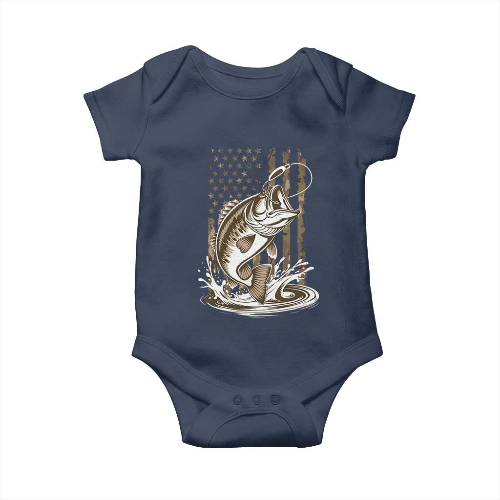 Fishing Camo Baby Onesie Bass Fish American Flag Boy Men Fisherman Gift