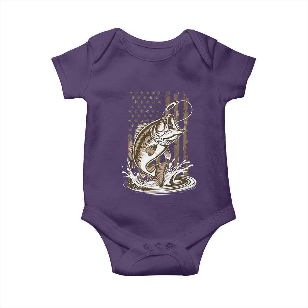 Fishing Camo Baby Onesie Bass Fish American Flag Boy Men Fisherman Gift