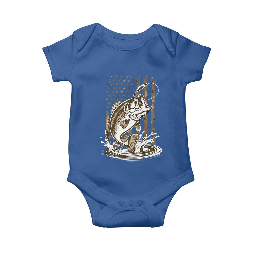 Fishing Camo Baby Onesie Bass Fish American Flag Boy Men Fisherman Gift