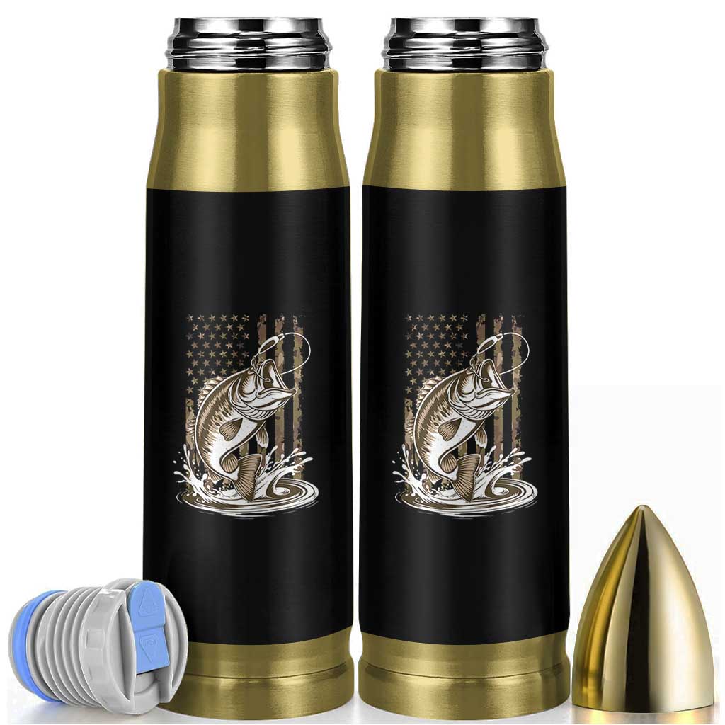 Fishing Camo Bullet Tumbler Bass Fish American Flag Boy Men Fisherman Gift