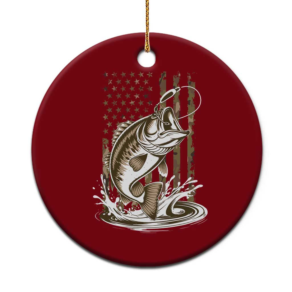 Fishing Camo Ceramic Ornament Bass Fish American Flag Boy Men Fisherman Gift