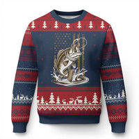 Fishing Camo Ugly Christmas Sweater Bass Fish American Flag Boy Men Fisherman Gift